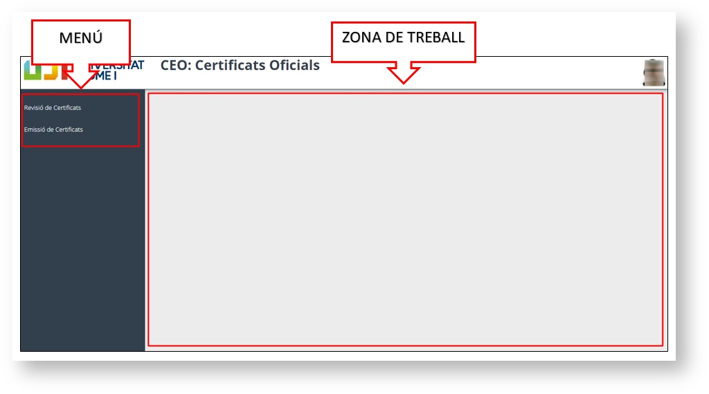Pàgina d'inici de l'aplicació Certificats oficials 