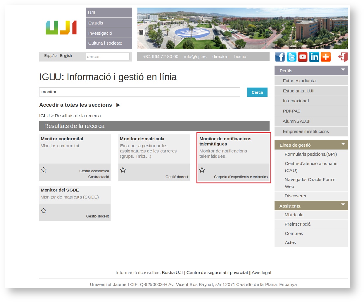 Accés al monitor de notificacions des d'IGLU