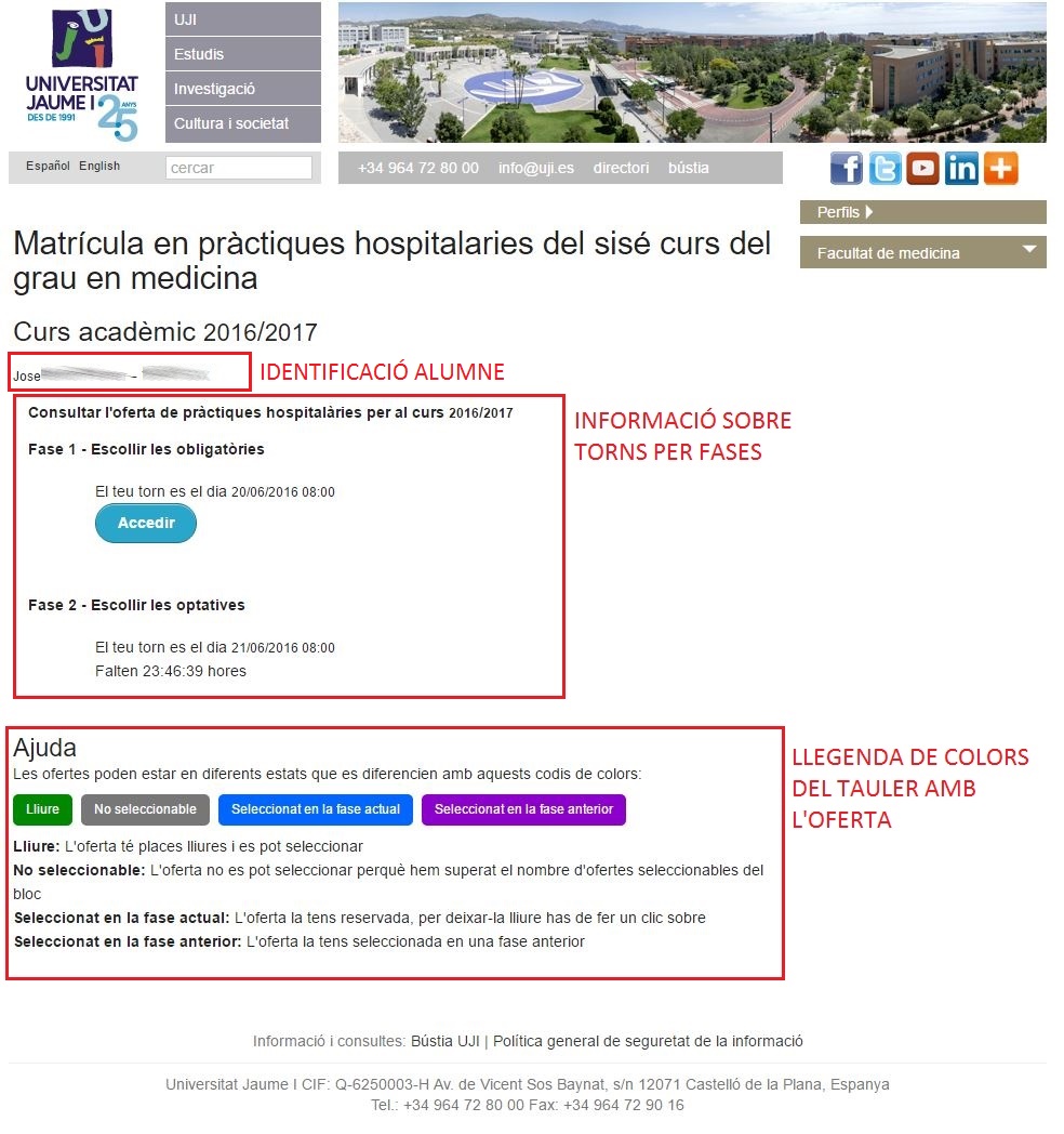 Pàgina d'inici a la Matrícula en pràctiques hospitalàries